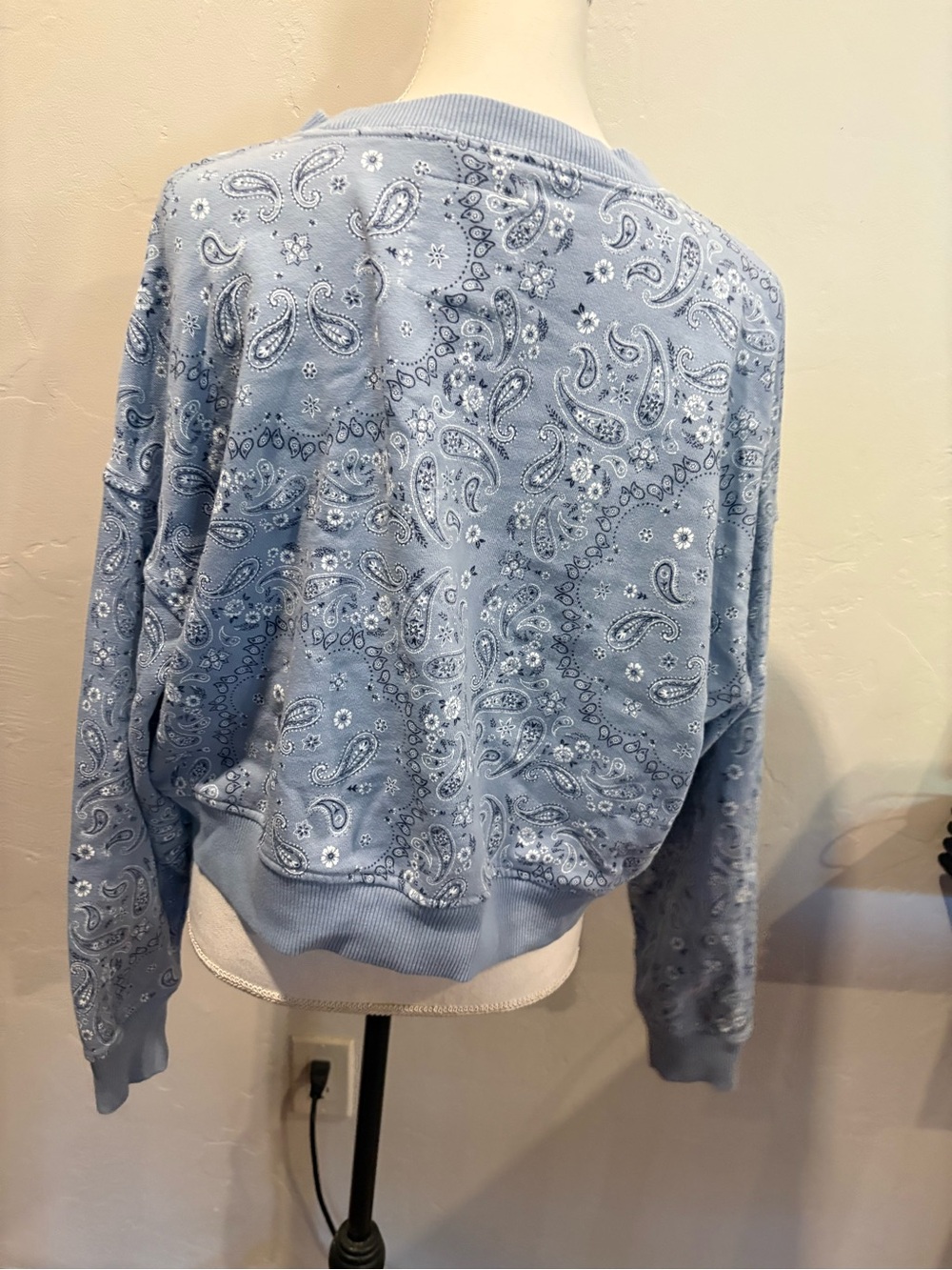 aerie Light Blue Paisley Crewneck Sweater - Picture 3 of 4